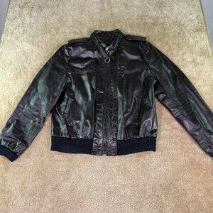 Vintage Bermans Jacket Mens Sz 46L Black Leather Bomber Full Zip